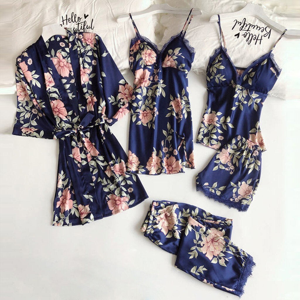 Floral Cover - 5pc Silk Nightwear