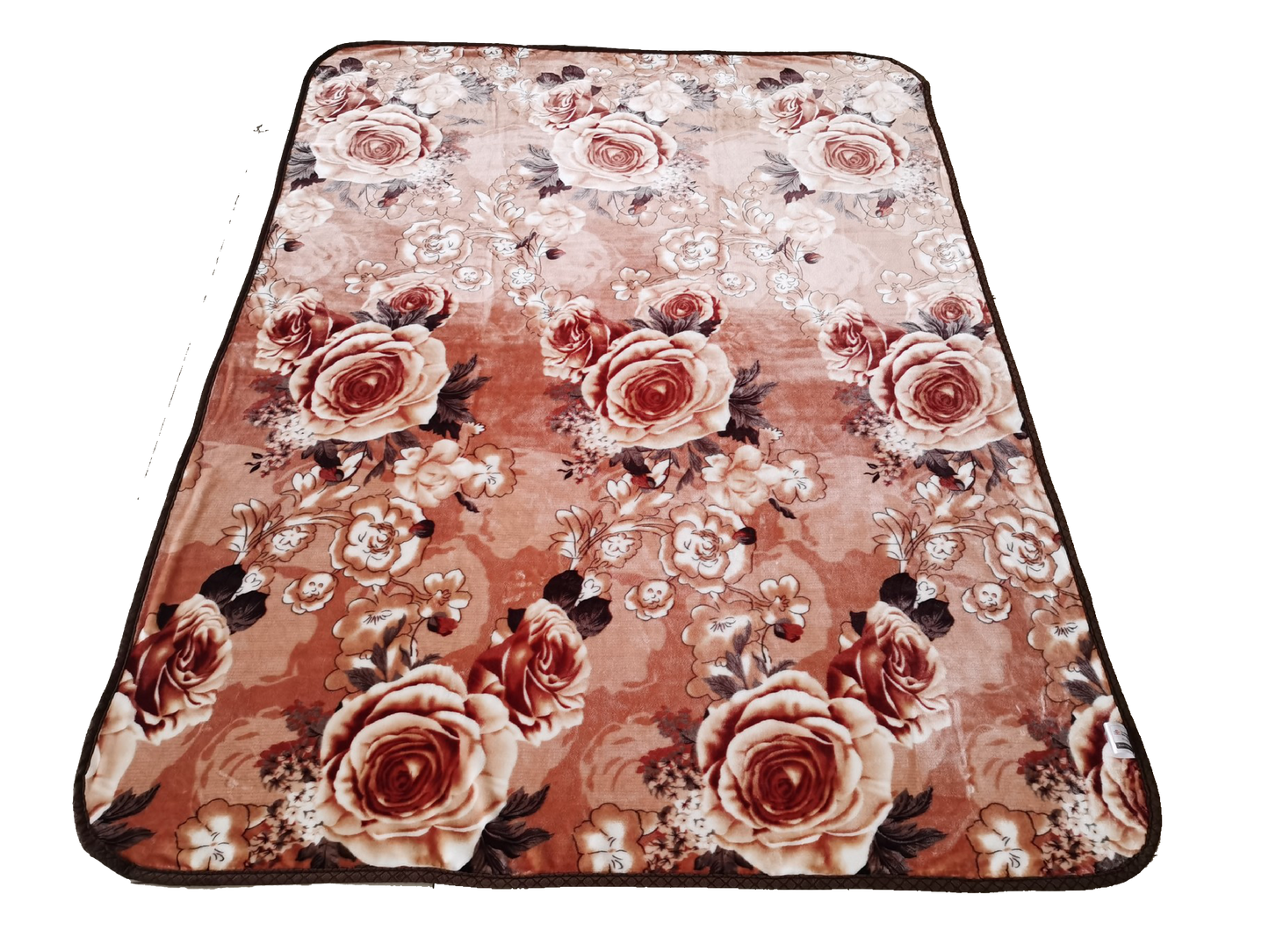 White & Brown Rose Pattern AC Throw Blanket