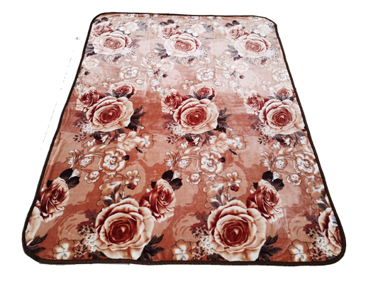 White & Brown Rose Pattern AC Throw Blanket