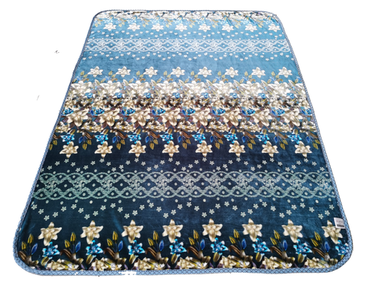 Blue AC Throw Blanket With Floral Pattern