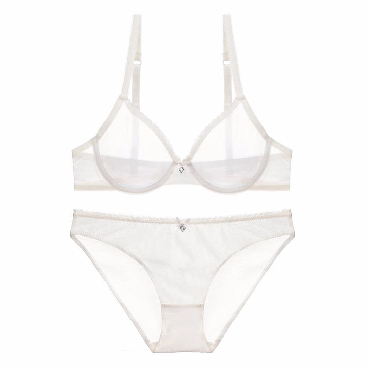 Alex Transparent Net Bra Set White