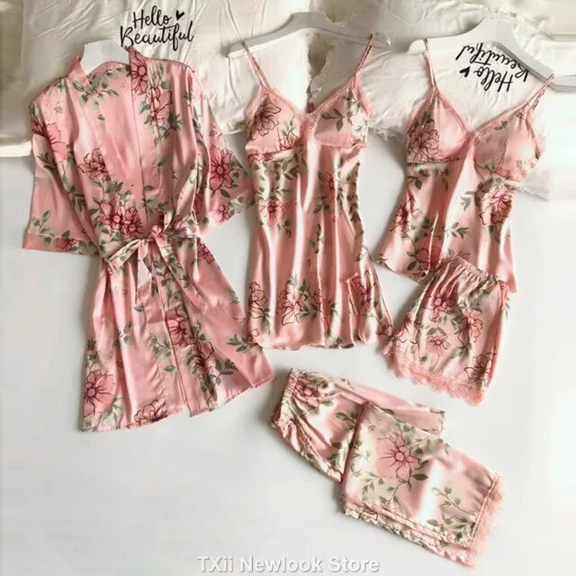 Floral Cover - 5pc Silk Nightwear