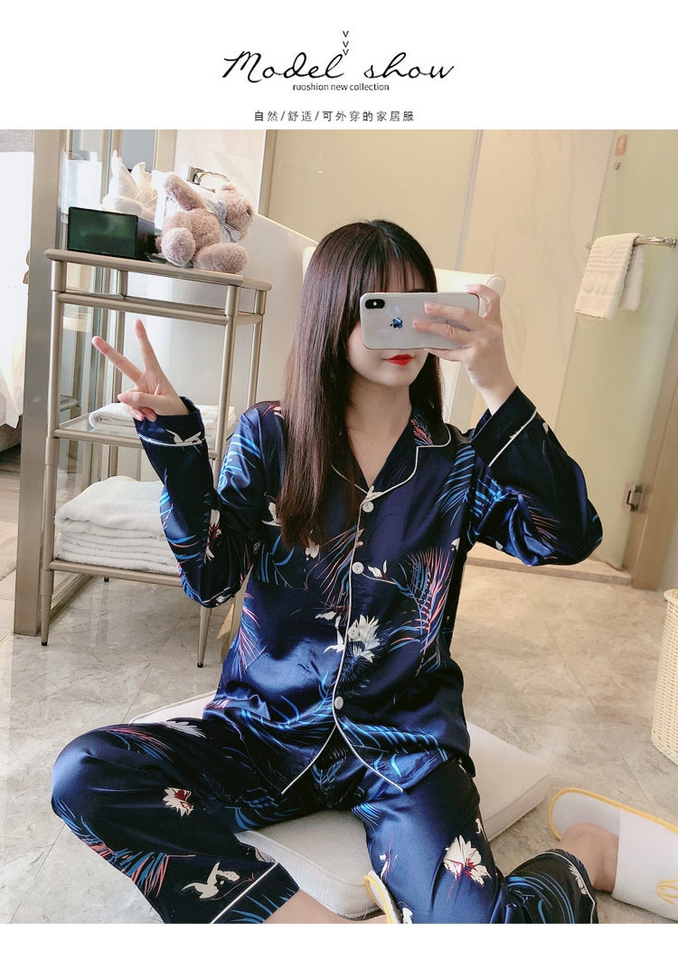 Galaxy Floral Print Pajama Suit Prussian Blue