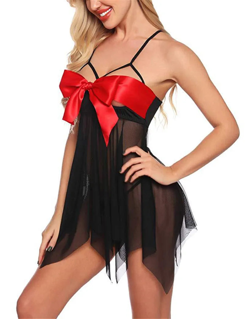 Bowknot Sling Front Open Short Lingerie