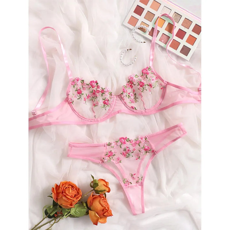 Fairy Floral Embroidery Bra and Panty set