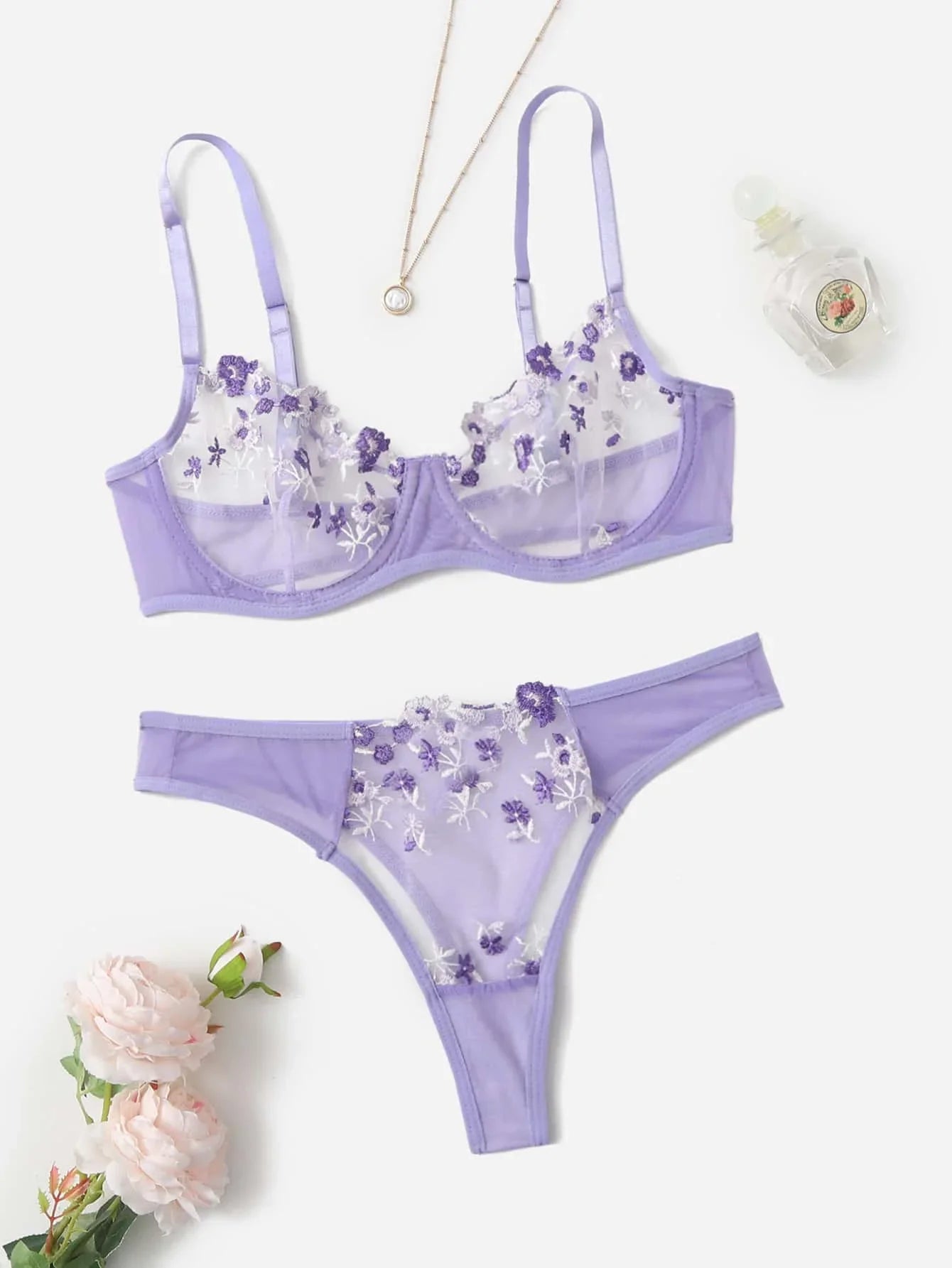 Fairy Floral Embroidery Bra and Panty set