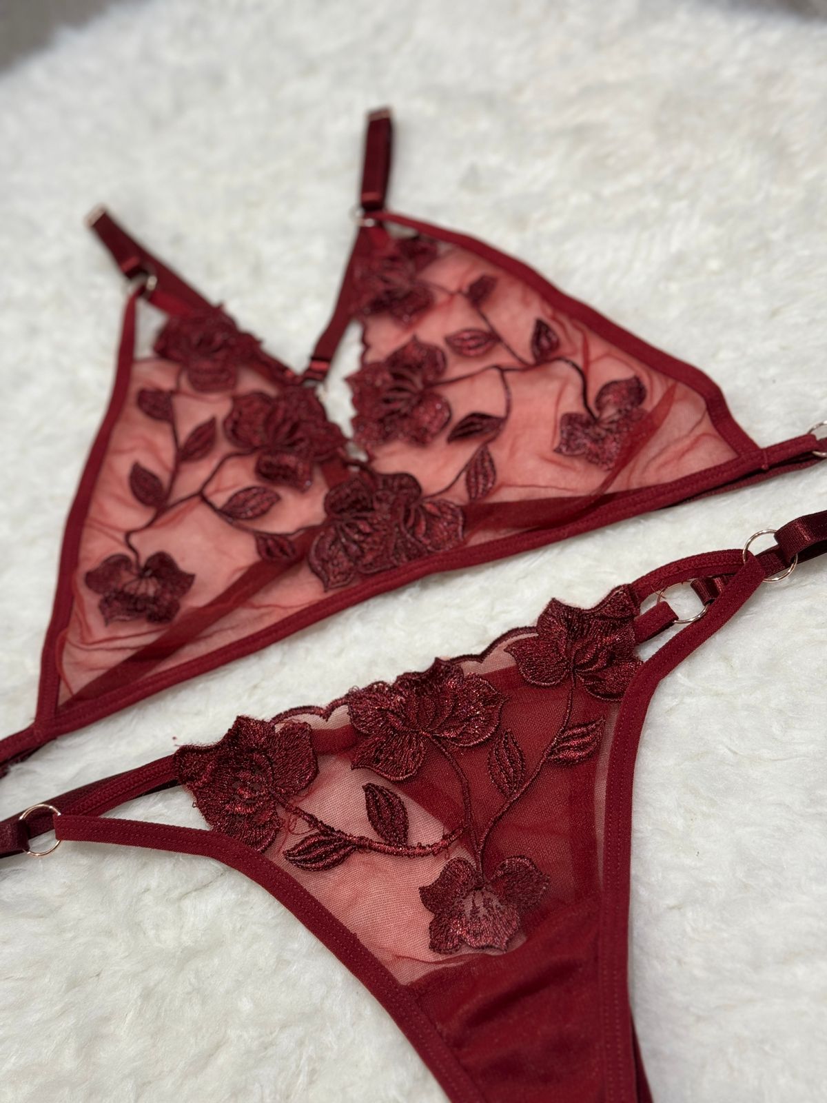 Spot Flowers Embroidery Bikini