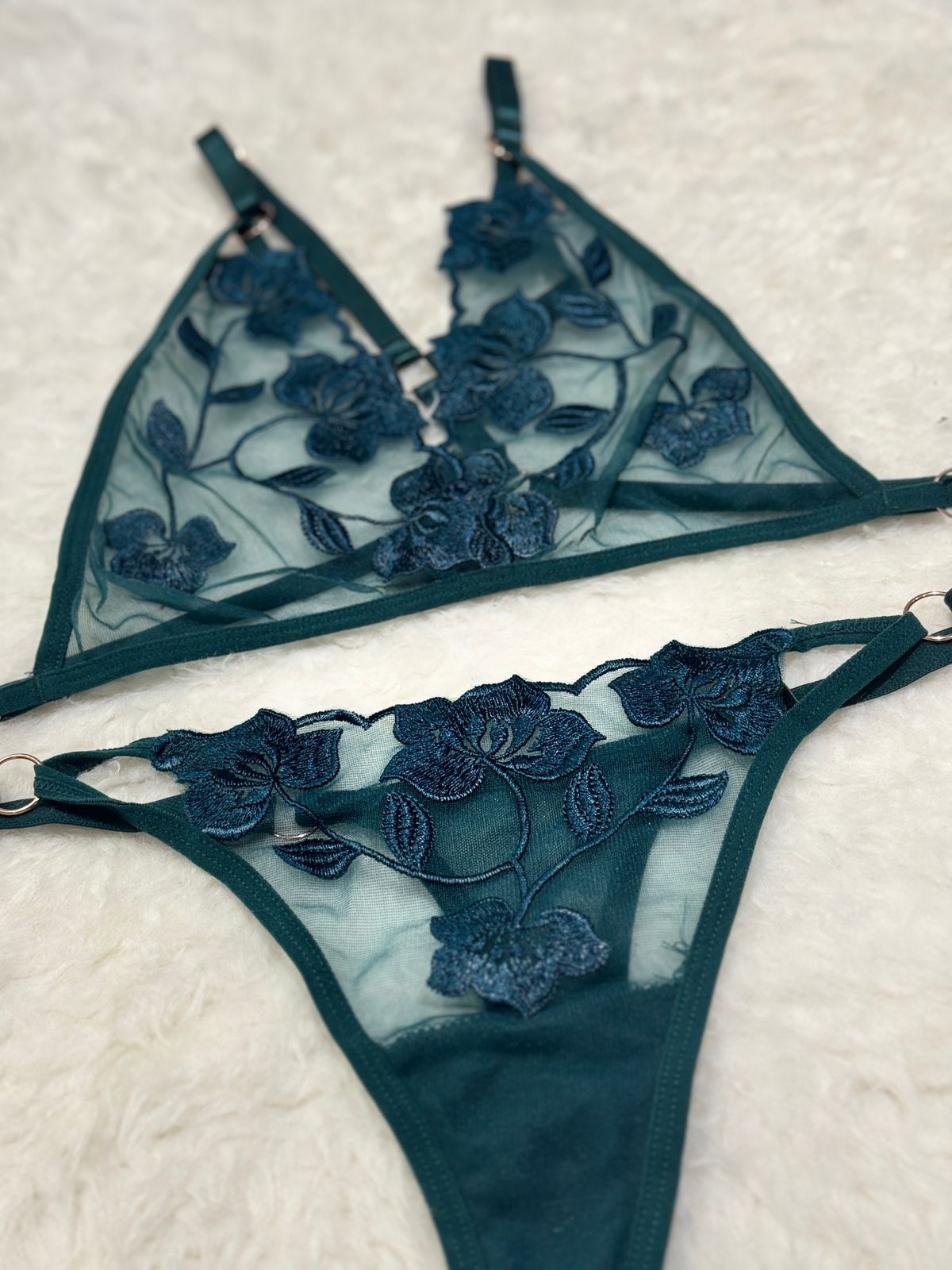 Spot Flowers Embroidery Bikini