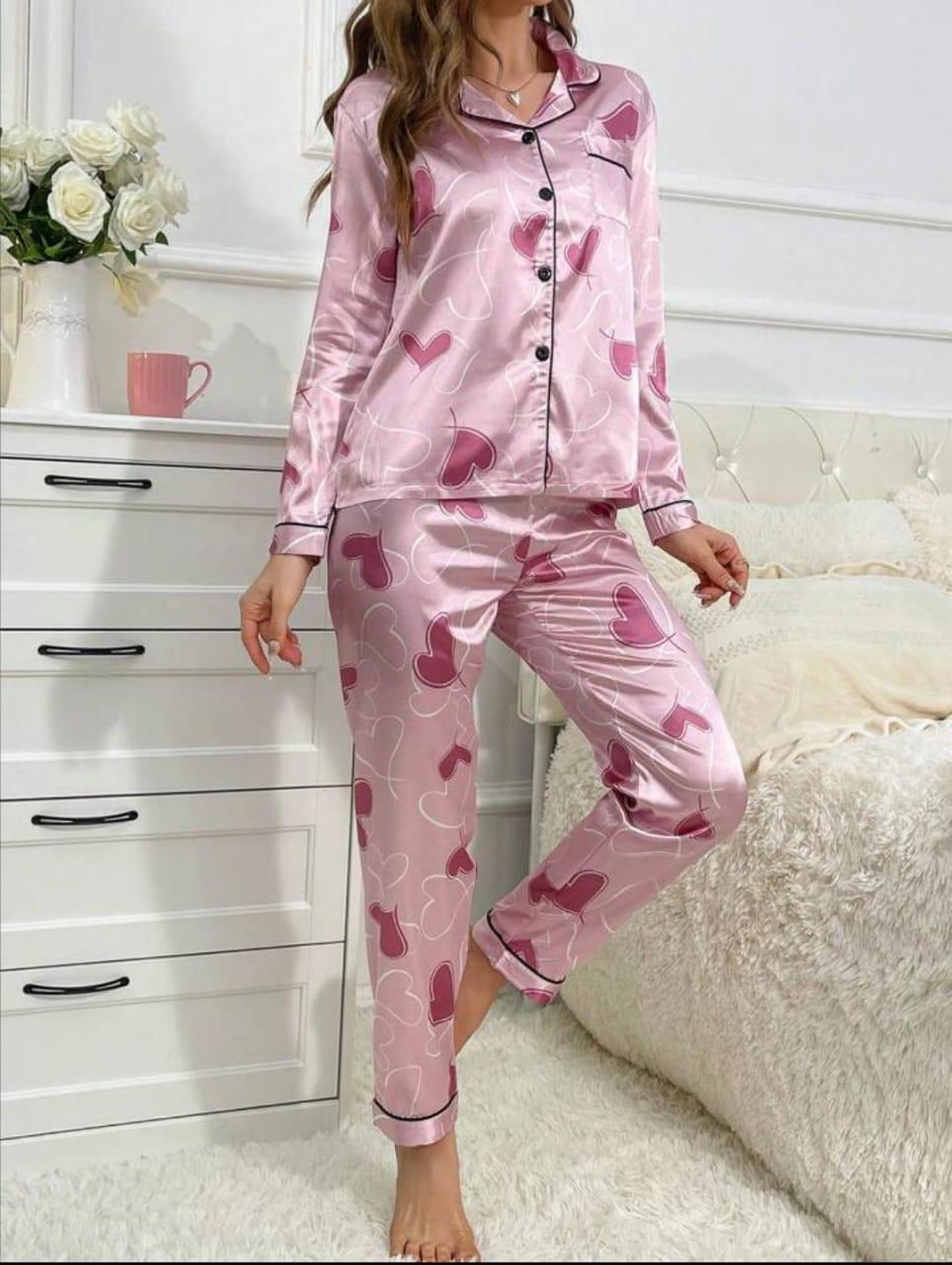 Galaxy Pajama Suit Printed Hearts Pink