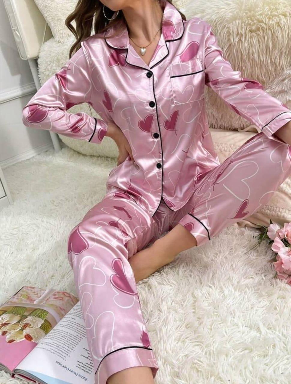 Galaxy Pajama Suit Printed Hearts Pink