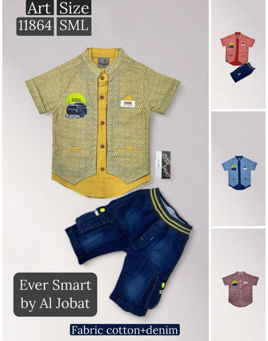 Boys Button Shirt and Denim Shorts