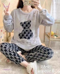 Fleece Long Sleeve Pajama Suit Grey