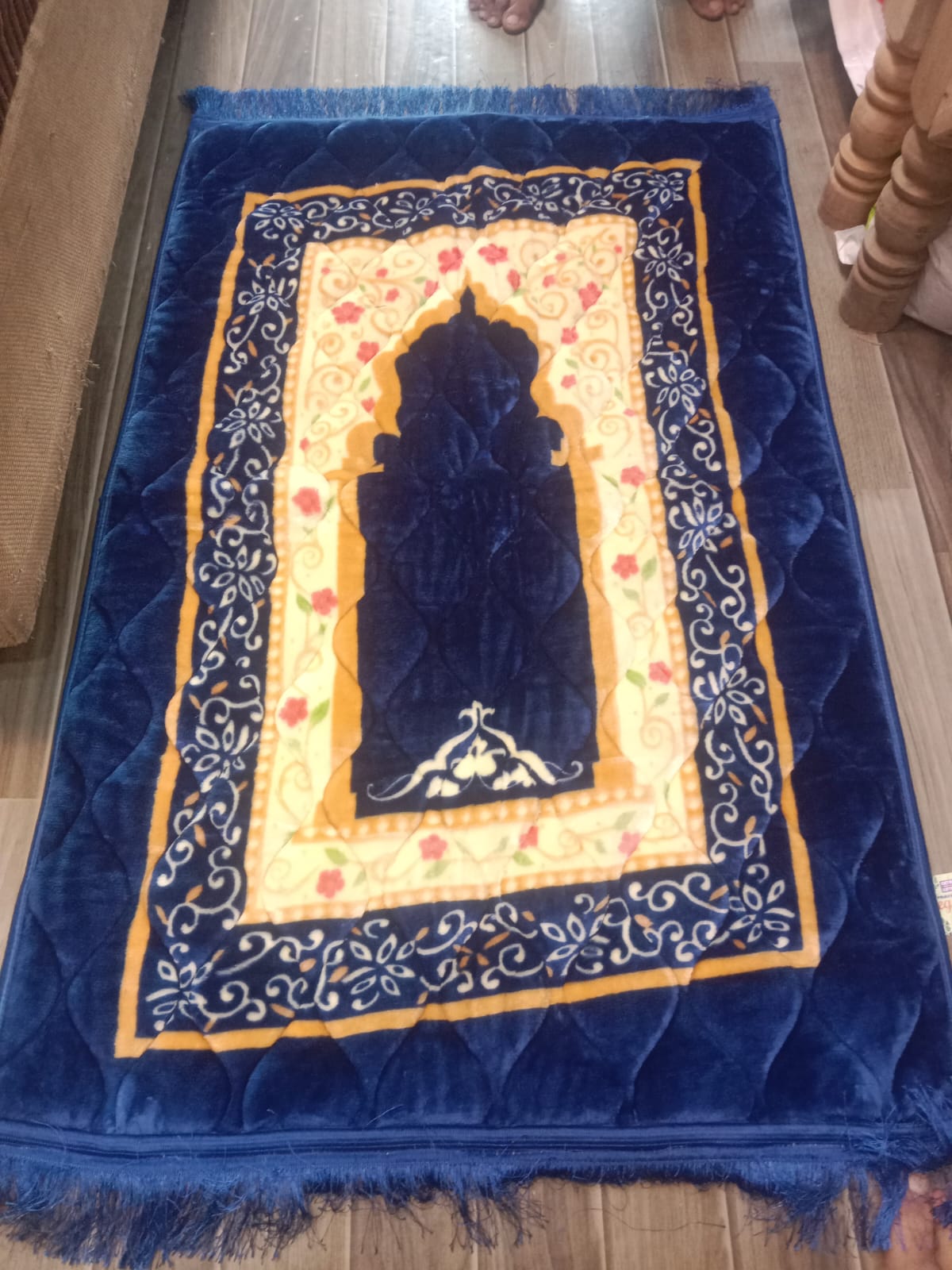 Foam quilted printed prayer mat in Dark Blue colour