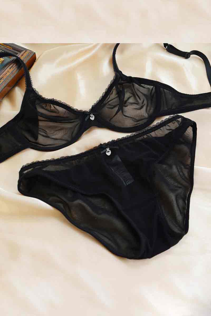 Alex Transparent Net Bra Set Black