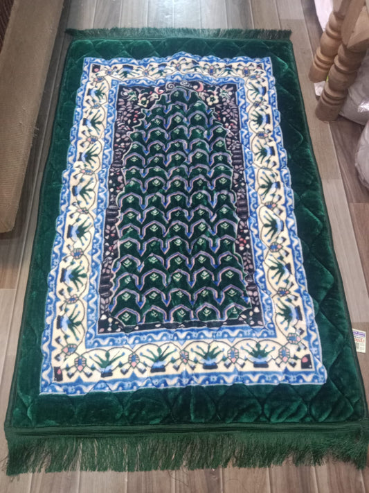 Foam quilted printed prayer mat in Green colour