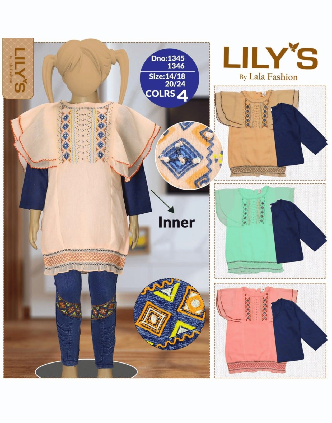 Girls Kurti and Denim Trouser Set