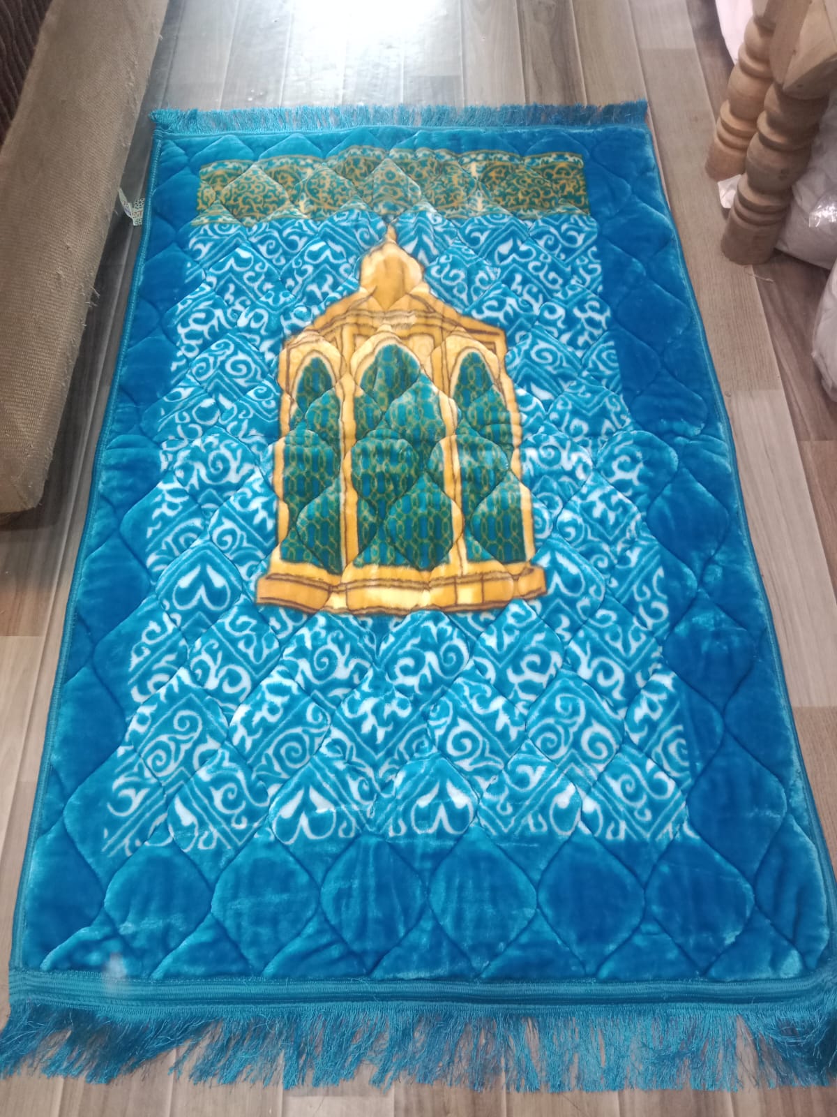 Foam quilted printed prayer mat in Light Blue colour