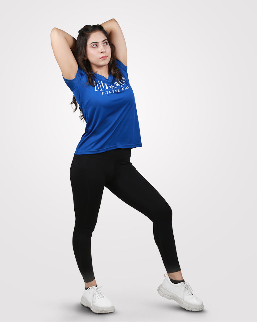 Womens V-Neck Dri-Fit Tees Blue - Outgears Fitness