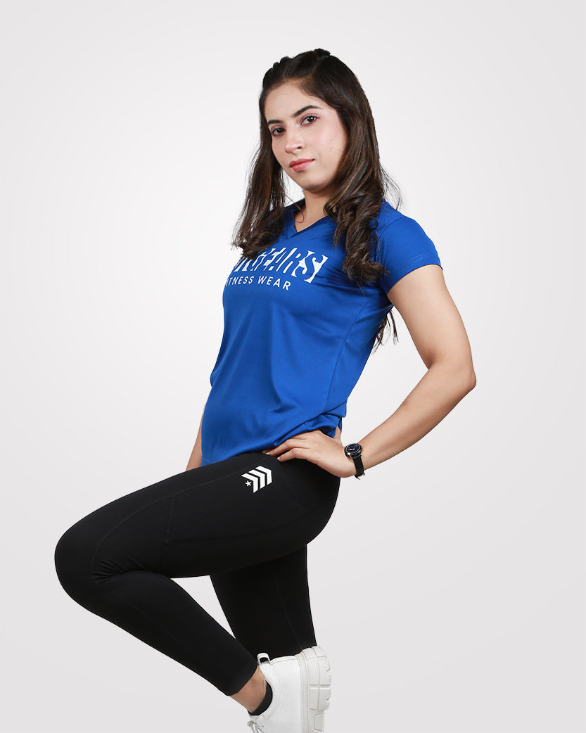 Womens V-Neck Dri-Fit Tees Blue - Outgears Fitness