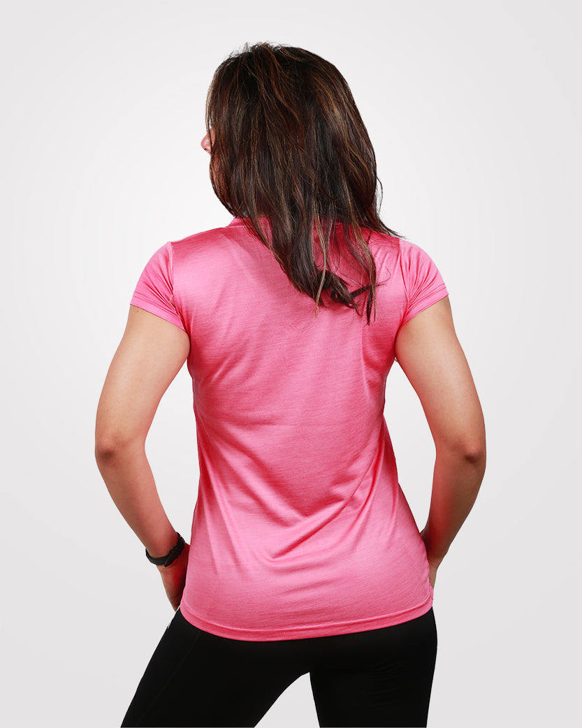 Women V-Neck Dri-Fit Tees Pink - Outgears Fitness