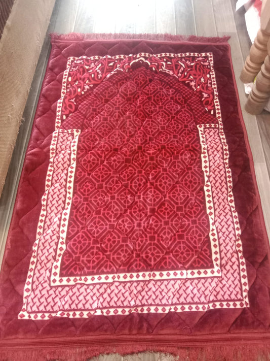 Foam quilted printed prayer mat in Red colour